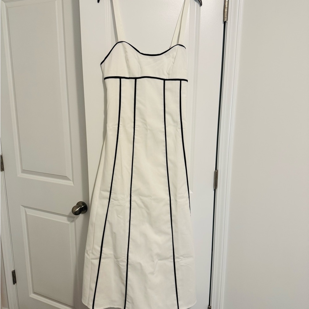 Magnolia Spaghetti Strap White Dress with Black Trim